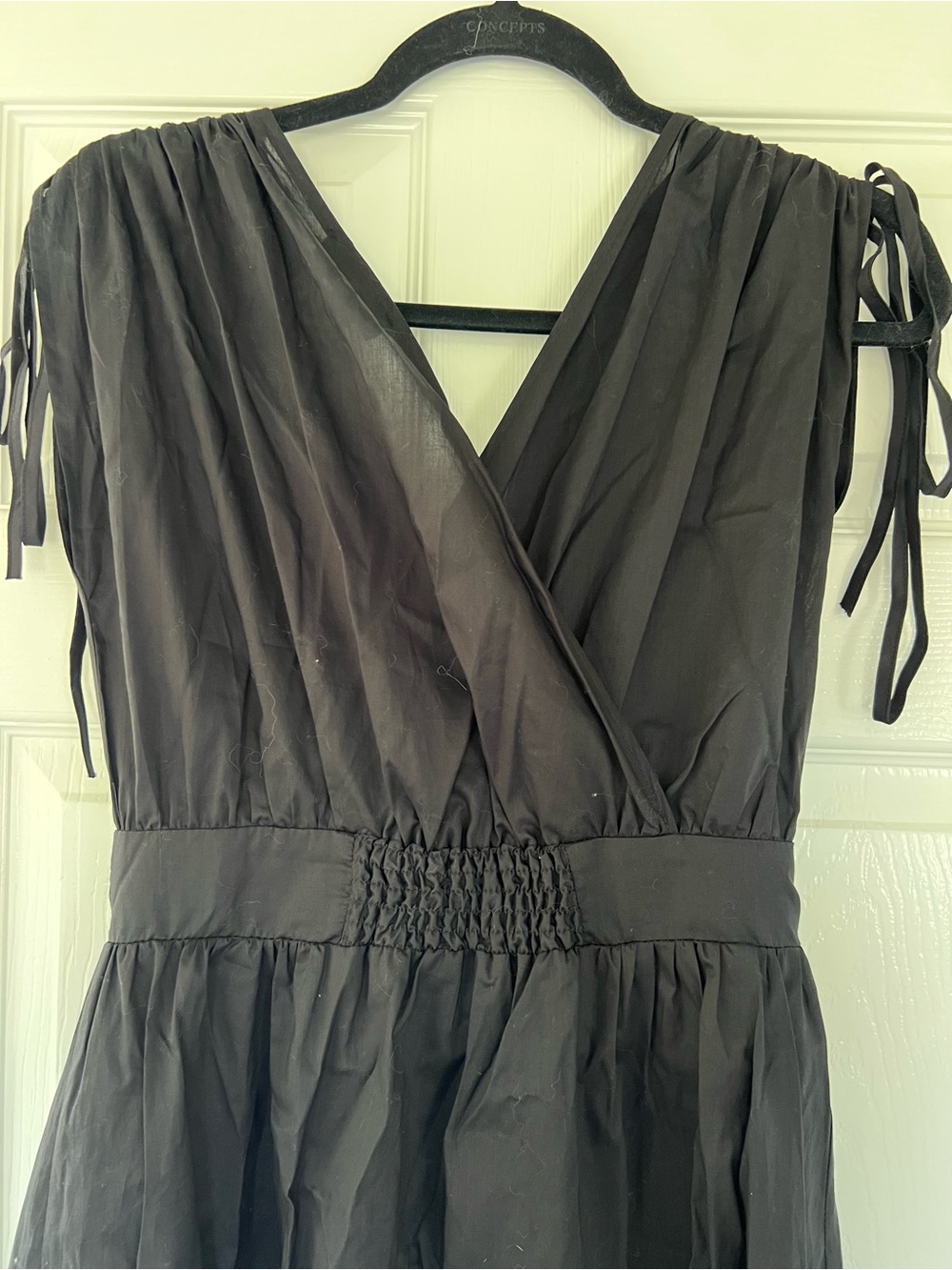 Sleeveless Black Midi Dress with Button Front and Tie Shoulders - Picture 3 of 4